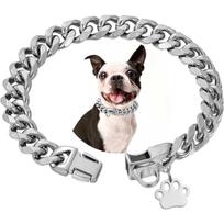 Heavy Duty Dog Chain Collar with Dog Paw Pendant 15MM Wide Stainless Steel Metal Cuban Link Chain Collar for Small Medium Dogs 12inch(30cm)