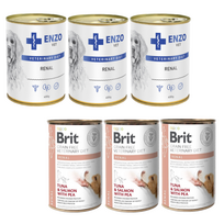 BRIT GF veterinarinė dieta šunims Renal 3x400g + ENZO VET Inkstų dietos inkstų ligoms gydyti su jautiena šunims 3x400g