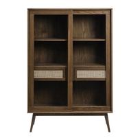 Vitrina tamsiai rudos spalvos iš ąžuolo su stumdomomis durimis 110x160 cm Barrali – Unique Furniture