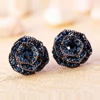 Luxurious Blue Rhinestone Rose Flower Vintage Earrings Women Red Camellia Ear Stud Earring Chic Jewelry