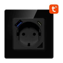 Avatto Wifi elektros kištukas su USB ir USB-C, juodas TUYA