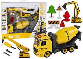 Žaislinis betono maišyklės sunkvežimis su priedais Lean Toys, geltonas, 11 d.