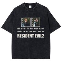 Hip Hop Street Clothing Water Wash T-shirt Resident Evil Printed T-shirt Harajuku Cotton Short Sleeved T-shirt Men's S
