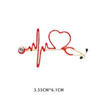 New Creative Medical Medicine Equipment Brooch Pin Stethoscope Electrocardiogram Heart Shaped Pin Brooches Lapel Jewelry