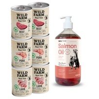 Wild Farm Pate Beef 6x400g ėdalas šunims be glitimo + LAB V Lašišų aliejus šunims ir katėms 1000ml