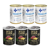 Wild Farm Monoprotein Wild Boar 3x400g hipoalerginis šunų ėdalas + ENZO VET Hipoalerginė dieta su kalakutiena šunims 3x400g