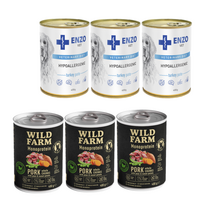 Wild Farm Monoprotein Pork 3x400g hipoalerginis maistas šunims + ENZO VET Hipoalerginė dieta su kalakutiena šunims 3x400g