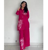 Women Designer Kurta Pant Cord Set Indian Bollywood Top Tunic Kurti Pure Cotton Dress M rožinė