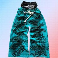 European and American hip-hop printed fake two wide leg pants S mėlyna