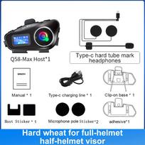 Q58-MAX motociklo šalmo domofonas „Bluetooth 5.3 Interphone 500M IP65“ vandeniui atsparus „Moto“ domofonas su muzikos dalijimosi LCD ekranu Hard Microphone Set black