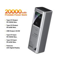 Tuodes PD 100W Power Bank Greitas įkrovimas 20000mAh Išorinės baterijos talpa Nešiojamas įkroviklis Nešiojamam kompiuteriui iPhone Samsung Xiaomi pilka