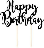 Party Deco Topper laimingas gimtadienis tortas, juoda, 22,5 cm universalus
