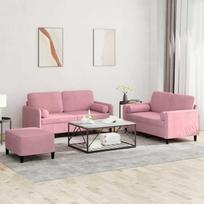 Sofa Sofos komplektas su pagalvėmis, 3 dalių, rožinis, aksomas