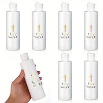 6 vnt. Dideli švęsto vandens buteliukai 250 ml Tuščias indas su auksiniu kryžiumi Švęsto vandens plastikinis buteliukas Kompaktiškas katalikams 6pcs balta