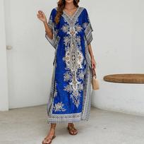 Women's Bikini Sun Kimono Robe Elegant Festival Evening Dress Loose Beach Dress One Size mėlyna