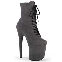 20CM Stiletto Pole Dance Batai - Mėlynos ir Pilkos Spalvos Suede Platformos Ankle Boots, Seksualūs Apvalaus Piršto Performance Kulniukai Klubui, Scenai & Pole Šokiui 34 pilka spalva
