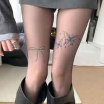 Butterfly Black Silk Printed Bowknot Tattoo Stockings - Sexy Baddie Summer Thin Base Pantyhose gray