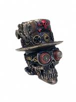 Kaukolė su kepure - steampunk stilius. Išmatavimais: 10x10x10cm.