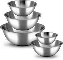 Meal Prep Stainless Steel Mixing Bowl (5-Piece Set) Home, Refrigerator, and Kitchen Food Storage Organizers | Ecofriendly, Heavy Duty, No Lids sidabras