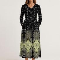 Suknelė moterims ilga boho paplūdimio suknelė elegantiška maxi suknelė V formos iškirpte ilgomis rankovėmis su kišenėmis L juoda
