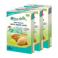 Ekologiški sausainiai su vynuogių sultimis FLEUR ALPINE, nuo 6 mėnesių, 120 g x 3 vnt.
