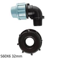 IBC talpos adapteris S60X6 į MDPE alkūninę jungtį 32mm Sodo žarnos čiaupas