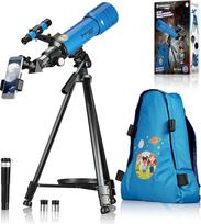 "Bresser Junior" vaikiškas teleskopas 70/400 lęšių teleskopas vaikams nuo 8 metų, astronomijos pradžiamokslis, teleskopas su kuprine, priedais ir išmaniojo telefono laikikliu, naktinio dangaus stebėjimas, mėlynas
