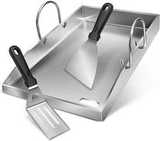 "ColCospie Plancha Plancha" grilio plokštė, 4 mm storio nerūdijančio plieno kepsninė, skirta dujinėms ir medžio anglių kepsninėms, 40 x 30 x 4 cm, su nuimama rankena, su 2 mentelių rinkiniu
