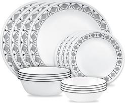 "Corelle Cusco" 16 dalių pietų rinkinys, 8 lėkštės, 8 dubenys, atsparus duženoms ir duženoms, "Corelleware" lėkštės, baltos spalvos