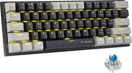 "E-Yooso Z11" 61 klavišas su mėlynais jungikliais, mechaninė žaidimų klaviatūra, JAV išdėstymas, 60 % mechaninė klaviatūra, laidinė su LED apšvietimu, itin kompaktiška 60 % kompiuterio klaviatūra (juodai pilka)