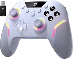 "EasySMX X20" belaidis valdiklis kompiuteriui su RGB, "Bluetooth" valdiklis su "2 in 1" trigeriu, nuimamu "Hall" valdikliu ir mechaniniais mygtukais, 6 ašių giroskopu, suderinamas su kompiuteriu, komutatoriumi ir mobiliuoju telefonu, baltos spalvos