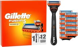 "Gillette Fusion5 Power" skustuvas vyrams, 1 "Gillette" skustuvas, 12 atsarginių peiliukų, su tepimo juostele sklandžiam slydimui ir 5 peiliukais, kad galėtumėte ilgai ir kruopščiai nusiskusti