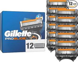 "Gillette Proglide" peiliukai, 12 originalių atsarginių peiliukų, skutimosi peiliukai vyrams, 2 x tepimo juostelės prieš ir po peiliukų ir "EverGlide" tepimo juostelės neįtikėtinam kruopštumui ir
