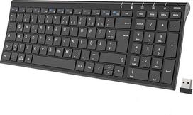 "iClever" belaidė klaviatūra, įkraunama 2,4 GHz belaidė klaviatūra, vokiška, QWERTZ išdėstymo, skirta kompiuteriui / staliniam kompiuteriui / asmeniniam kompiuteriui / nešiojamajam kompiuteriui / "Chrome OS" ir "Windows 10/8/7", juoda