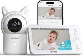"ieGeek" kūdikių monitorius su 1080P kamera, 5 colių "WiFi" vaizdo monitorius PTZ 360° su programėle, 4x priartinimas, zonos signalizacija, judesio / triukšmo aptikimas, temperatūros ir drėgmės aptikimas, maitinimo priminimas