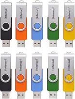 "Intenso Basic Line" 10 x 16GB USB atmintinių USB 2.0 su praktinėmis etiketėmis Geltonai žalia, juoda, juoda, mėlyna ir oranžinė su sidabrine metaline rankena, 10 vnt.