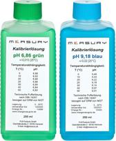 "Measury" pH kalibravimo tirpalas 6,86 ir 9,18 - pagamintas Vokietijoje, pH buferinis tirpalas po 250 ml, žalias/mėlynas kalibravimo tirpalas, kalibravimo skysčių rinkinys