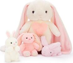 "MorisMos" mielas 4 dalių triušis minkštas žaislas pliušinis žaislas, 48 cm aukščio milžiniškas triušis XXL su 3 mažais triušiukais, dekoratyvinis triušis Teddy gimtadienio dovana vaikams