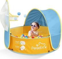 "Peradix" irklavimo baseinas, kūdikių palapinė "Pop Up Ball Pool" su apsauga nuo UV spindulių, nešiojama vaikų žaidimų palapinė "Ball Pit", apsauga nuo saulės, palapinė viduje, lauke, kūdikių paplūdimio baldakimas, palapinė sode, mėlyna + geltona