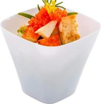 "Restaurantware" 4 oz kvadratinis baltas plastikinis "Bellissima" degustacinis puodelis - 2 1/2" x 2 1/2" x 2 1/4" - 100 vnt. dėžutė