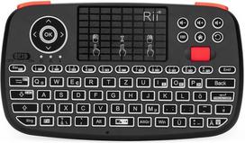 "Rii" "Bluetooth" klaviatūra su jutikliniu kilimėliu (Bluetooth 4.0 + 2.4G belaidis ryšys), mini klaviatūra su slinkimo ratuku ir LED apšvietimu (vokiškas išdėstymas, juoda)