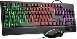 "Rii" žaidimų klaviatūros ir pelės rinkinys, pelė ir klaviatūra, RGB apšvietimas QWERTZ (vokiškas išdėstymas), vaivorykštės spalvos, apšviesta USB vandeniui atspari klaviatūra ir pelė su 3200, skirta profesionaliems kompiuterinių žaidimų žaidėjams