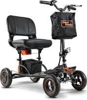 "SuperHandy Mobility Scooter" - 4 ratai, 500W bešepetėlinis variklis, 48V-2Ah/4Ah akumuliatorius, 159 kg apkrovos talpa, 8 km/h maksimalus greitis, lengvas aliuminio rėmas su 21,8 kg svoriu [laukiama patento]