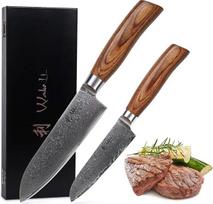 "Wakoli Edib Pro Premium 2 Santoku Damasko peilių rinkinys su 11 ir 16 cm ašmenimis, 67 sluoksnių tikro damaskinio plieno su Pakka medine rankena I Damasko peilių virtuvės peilių rinkinys ir profesionalus virėjo peilis