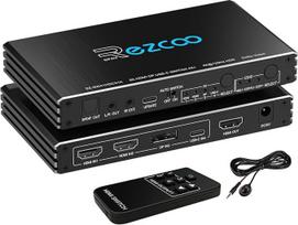4K@120Hz HDMI 2.1 jungiklis 4x1 su USB-C DP1.4 ir garso ekstraktoriumi (optinis/3,5 mm išėjimas) VRR ALLM HDCP 2.3 HDR Dolby Vision/Atmos - PS5, Xbox, žaidimams, IR nuotolinio valdymo pultas