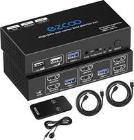8K HDMI 2.1 KVM jungiklis Dviejų monitorių USB 3.0 2 prievadai su sparčiuoju klavišu 8K 60Hz 4K 120Hz 48Gbps HDCP2.3 HDMI išplėstinis ekranas Dalytis 2 kompiuteriais su klaviatūra Mous HDR D-olby Vision VRR IR nuotolinio valdymo pultas