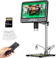 Andonstar 4K 60FPS 10,1 colių HDMI skaitmeninis mikroskopas litavimui, 64MP 3840P UHD vaizdo garso įrašas, AD210S-Pro elektroninis PCB mikroskopas suaugusiesiems, monetų mikroskopas, "Pro Boom Arm" stovas, 64GB
