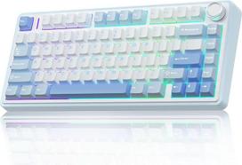 AULA F75 mechaninė žaidimų klaviatūra, 2.4G/Type-C/BT5.0 75 % procentų klaviatūra su daugiafunkciniu mygtuku, sandarinimo žaidimų klaviatūros struktūra, belaidė, "Hot Swap" belaidė RGB klaviatūra, QWERTY (jūros druska)