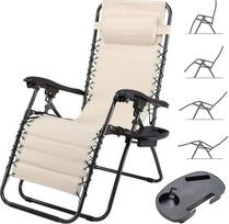BAKAJI Gravity Zero Garden Lounger Sulankstomas erdvę taupantis krėslas su vamzdžio apvalkalo plienu 22 mm pakreipiamas Oxford Audinys Kvėpuojantis Patio Lauko baseinas (smėlio spalvos)