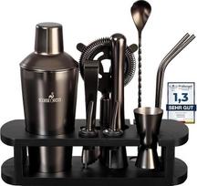 BARMINGO® nerūdijančio plieno kokteilių rinkinys iš 11 dalių - 700 ml kokteilių plaktuvų rinkinys su stovu ir baro priedais, kokteilių plaktuvų rinkinys, barmeno rinkinys, kokteilių maišymo rinkinys, baro rinkinys, dovanų rinkinys, juodas